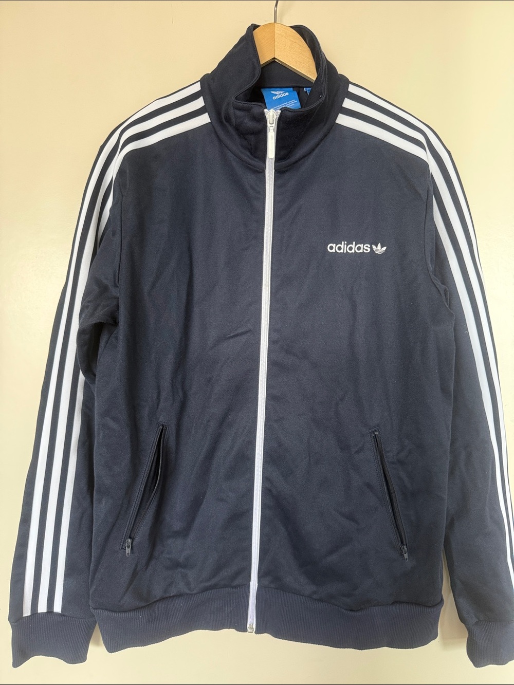 adidas Navy Track Jacket with White Stripe Accents